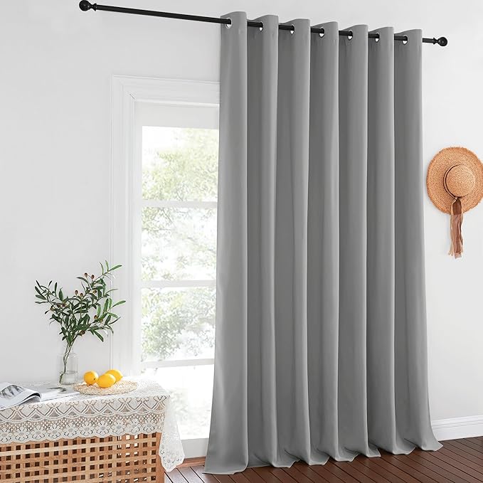 NICETOWN Blackout Curtains for Sliding Glass Door Room Divider Noise Reduce Curtain Panel Portable Window Screen Sliding Partition, W100 x L102 inches, 1 Panel, Silver Grey