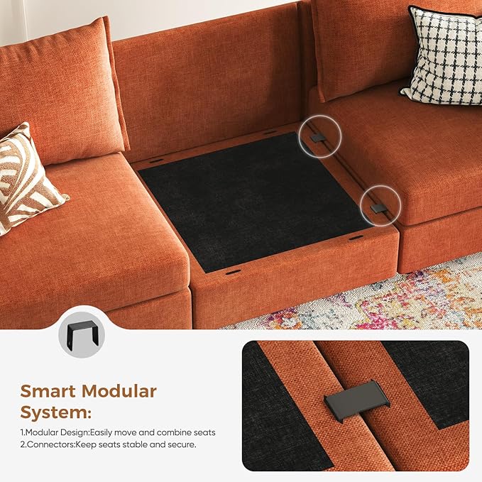 ABCASA 103.5" Oversized Modular Sectional Sofa, L Shaped Convertible Couch with Movable Ottoman, Large 6 Seat Corner Couches for Living Room Deep Seat- Terracotta Orange Chenille