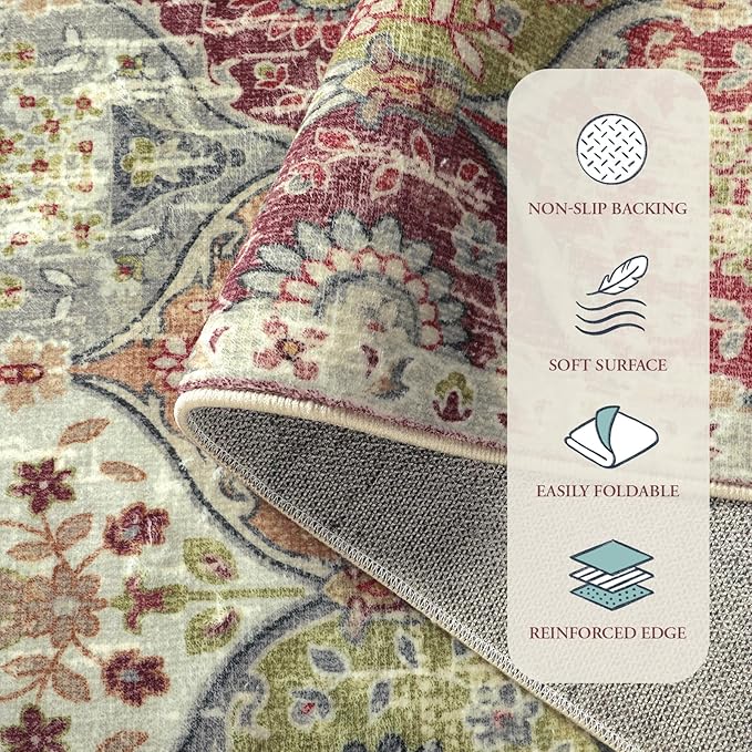 Lahome Moroccan Trellis Hallway Runner Rug, 2x6 Kitchen Runner Rugs Non Skid Washable, Vintage Laundry Room Rug Ultra-Thin Long Carpet for Bathroom Bedroom Entryway, Orange/Terracotta