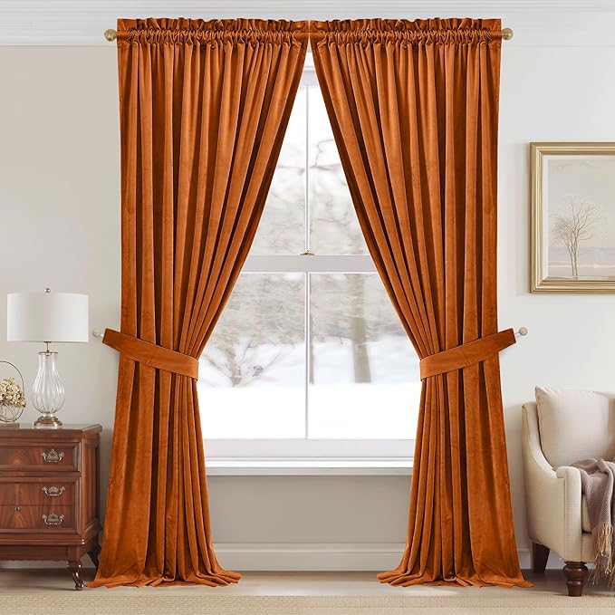 StangH Pumpkin Orange Velvet Curtains for Nursery Bedroom, Luxury Room Darkening Privacy Protect Window Drapes for Office/Party Backdrops/Living Room, W52 x L84, 2 Panels