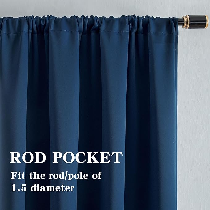 Blackout Curtains 84 Inch Length 2 Panels Set, Black Out Curtains for Bedroom 84 Inch Long, Rod Pocket Energy Saving Room Darkening Drapes for Living Room Window Navy Blue(W52 x L84)