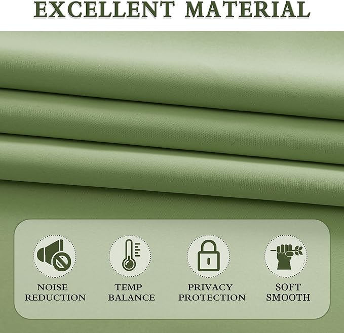 DONREN Sage Green Blackout Curtains for Kitchen - Room Darkening Curtain Drapes with Rod Pocket (42 Inch Width x 54 Inch Length,2 Panels)