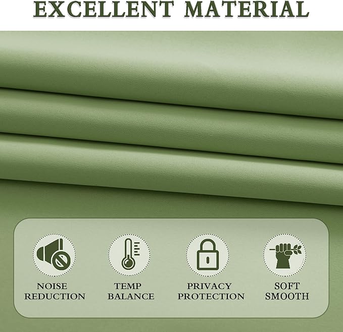 DONREN Sage Green Blackout Draperies Curtains for Bedroom -84 Inch Length Living Room Darkening Thermal Insulated Solid Rod Pocket Curtain Panels (42 x 84 Inches,2 Panels)