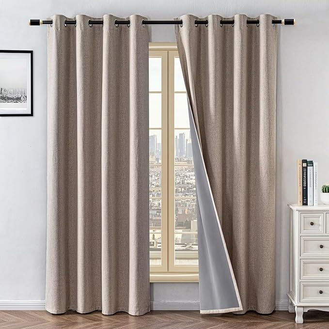 100% Blackout Curtains 72 Inch Length 2 Panels Set, Black Out Curtains for Living Room, Beige Thermal Insulated Grommet Drapes Bedroom Luxury Decor Privacy(37W × 72L inch, Beige)