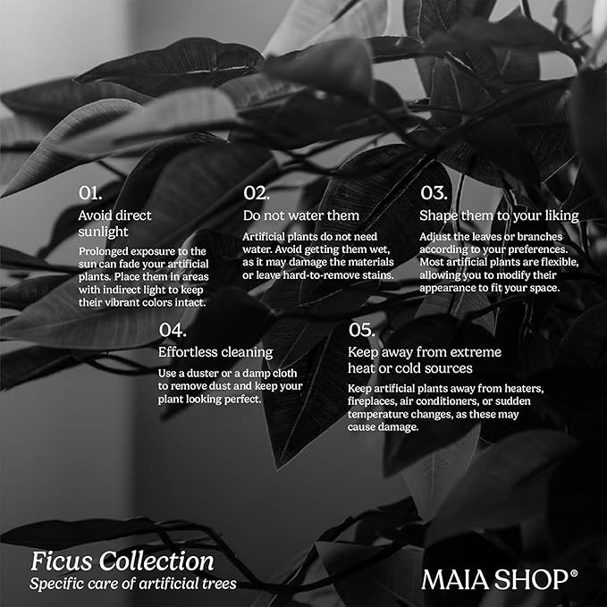 Maia Shop 5ft Artificial Ficus Tree Plant for House, Apartment or Office – Realistic Fake Indoor Plants for Living Room, Kitchen, Bedroom, Entryway or Bathroom – Faux Greenery for Home Décor