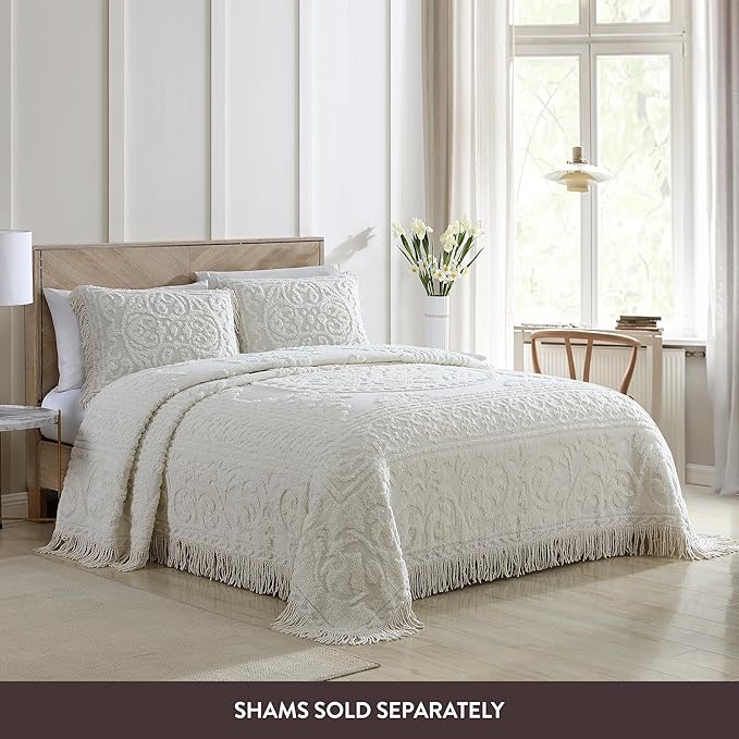 Beatrice Home Fashions Medallion Chenille Bedspread, Full, Ivory