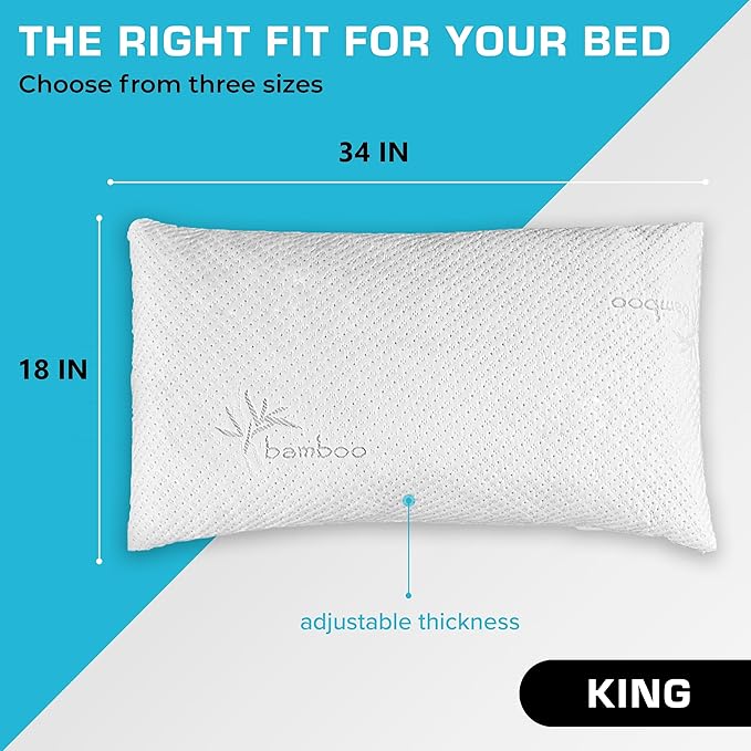 Xtreme Comforts Pillows for Sleeping - GreenGuard Gold Certified Adjustable King Memory Foam Pillow for Side, Back & Stomach Sleepers w/Removable Cooling Zipper Cover - Made in The USA