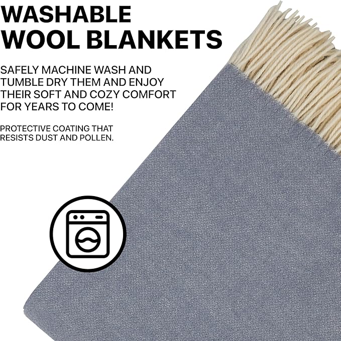 | Wool Blanket/Throw | 100% New Zealand Wool | Perfect for Home and Outdoors | Virgin Wool Throw with Fringes 67"x79" (170 x 200 cm)