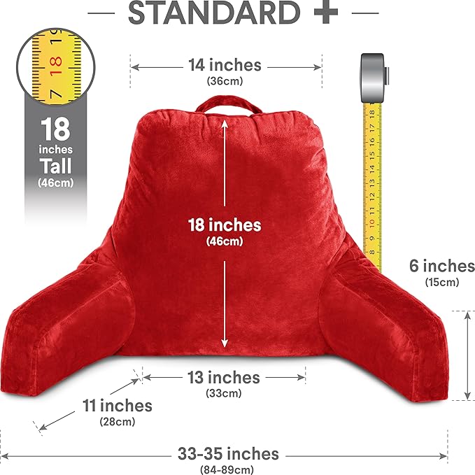 Husband Pillow Red, Original Reading Pillow in Bed Rest Chair, Shredded Memory Foam Large Lounge Cushion Adult Backrest with Arms, Comfy Back Support for Sit Sitting Up, Washable/Removable Cover