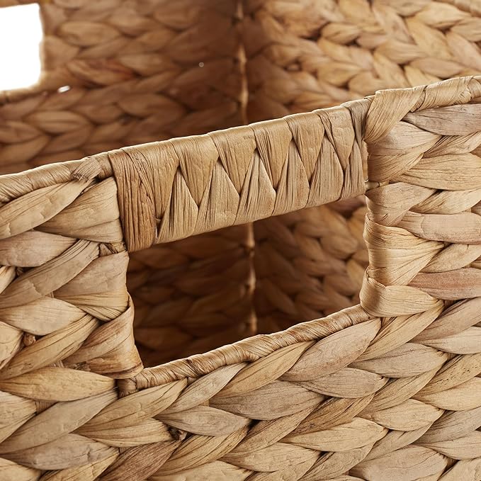 Casafield 10.5" x 10.5" Water Hyacinth Storage Baskets, Natural - Set of 6 Collapsible Cube Organizers, Woven Bins for Bathroom, Bedroom, Laundry, Pantry, Shelves