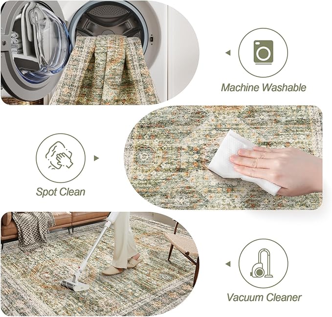 6x9 Area Rug for Living Room Washable 6x9 Non-Slip Modern Rugs for Bedroom Dinning Room Ultra-Thin Indoor Green Orange