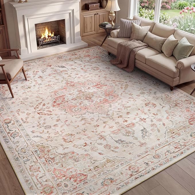 PADOOR 9X12 Area Rug,Rugs for Living Room,Soft Pink Rugs for Bedroom,Machine Washable Rug Non Slip Carpet for Dining Room Living Room Bedside Office