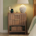 Huuger 27.6 Inch Tall Night Stand with Charger Station, USB-C Port, Fluted Nightstand with 2 Deep Drawers, Larger Wider Bed Side Table with Open Shelf, Bedroom Living Room End Table, Walnut
