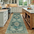 Area Rugs 2'x7' Washable Non-Slip, Floral Vintage Distress Print Pattern Medallion Carpet for Living Room Bedroom Dining Room, Dark Blue Vintage