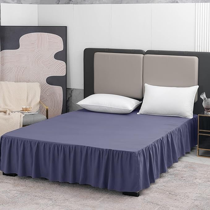 Navy Blue Bed Skirt King Size Ruffled Bed Skirt with Split Corners, King Bed Skirt 12 Inch Drop, King Size Bed Skirt Grey for Ruffled Bed Skirt with Split Corners, Bed Skirt King Size