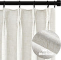 Topfinel 63 Inch Length Blackout Linen Curtains, Pinch Pleat Back Tab Pleated Farmhouse Short Room Darkening Uv Blocking Cute Curtains for Small Window Bedroom Nursery with Clips, Ivory Off White