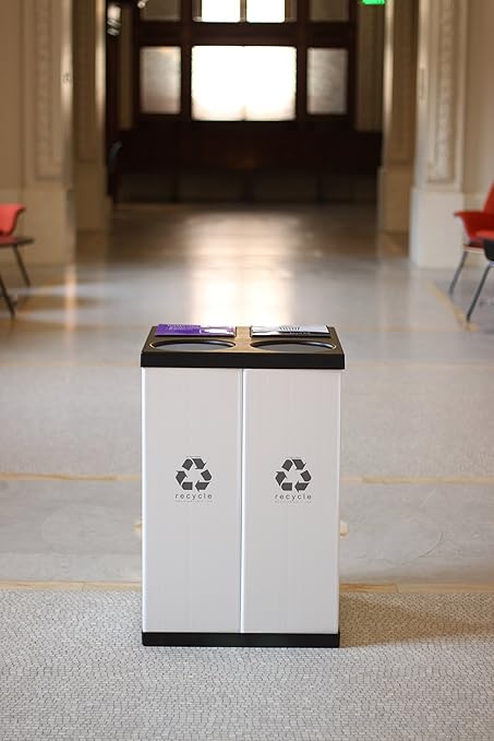 RecycleBoxBin Double Recycling Bin - Large Capacity (25 gal. per bin), All Plastic Construction, Light-Weight, with Changeable Label System