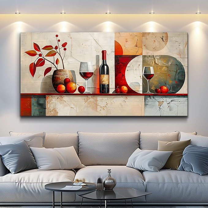 ERQINHUA Wall Art For Kitchen Wall Decor For Living Room Dining Room Decorations Wine Glass Mural Still Life Abstract Pictures Artwork bar Posters Home Decor Wall Painting Ready To Hang 20"x40"
