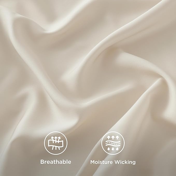 Bedsure Cooling Sheets Twin, Rayon Derived from Bamboo, Breathable & Soft Twin Sheets Set, Deep Pocket Up to 16 Inches, Hotel Luxury Silky Bedding for Hot Sleepers, Light Beige