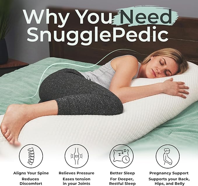Snuggle-Pedic Body Pillow for Adults - Breathable, Full Body Pillow for Side Sleepers - Shredded Memory Foam Gel - Cooling Long Pillow Supports Legs, Belly & HIPS - 20x54 White