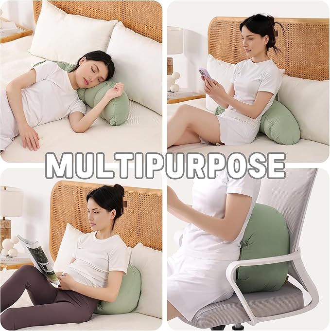 Peallow(Pat. Pend) – Long Round Body Pillow for Adults, Bolster Pillow for Sleeping, Soft and Supportive Pillow for Sleeping & Lumbar Support (Celadon Green, 29.5")