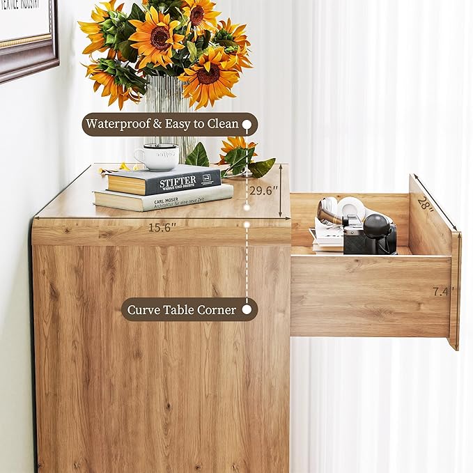50" Tall Dresser for Bedroom, Vertical Dressers with 5 Drawers and Curved Profile Handleless Design, Chest of Drawers with Natural Texture for Living Room, Hallway and Entryway,Walnut