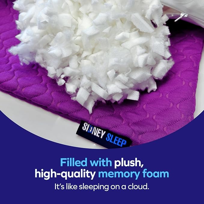 Sidney Sleep Set of 2 Queen Size Adjustable Bed Pillows for Side and Back Sleepers - Memory Foam Pillows for Neck and Shoulder Support - Customizable Loft - Extra Foam Included (Magenta)