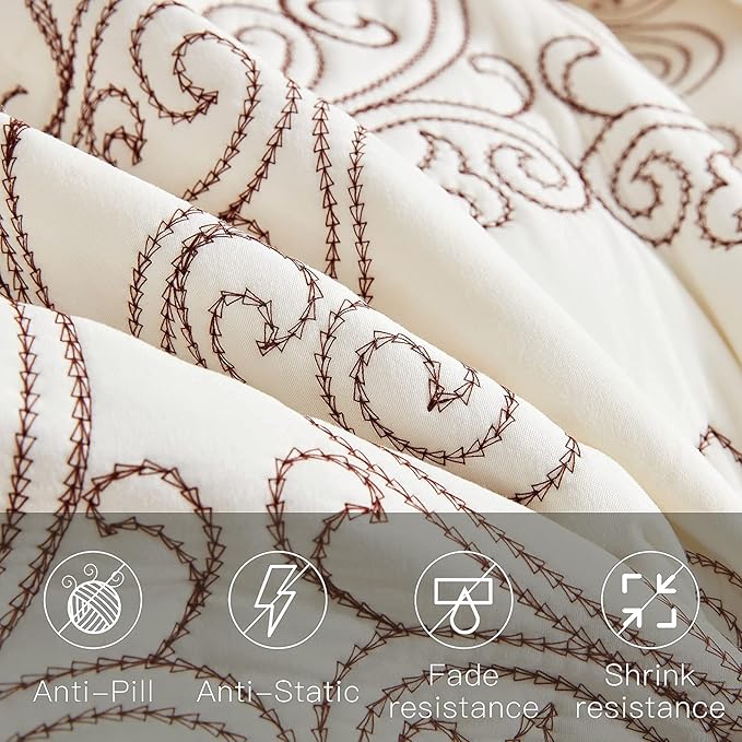 CHIXIN Bedspread Coverlet Set Queen Size - Lightweight Bedding Cover - Beautiful Stitching - 5 Piece Reversible Bedspread - Luxury Damask Paisley Pattern (Queen, Ivory)