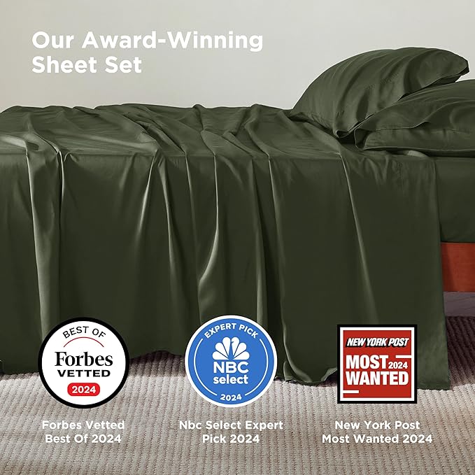 Bedsure Full Size Bed Sheets, Cooling Sheets, Rayon Derived from Bamboo, Breathable & Soft, Deep Pocket Up to 16 Inches, Hotel Luxury Silky Bedding for Hot Sleepers, Olive Green
