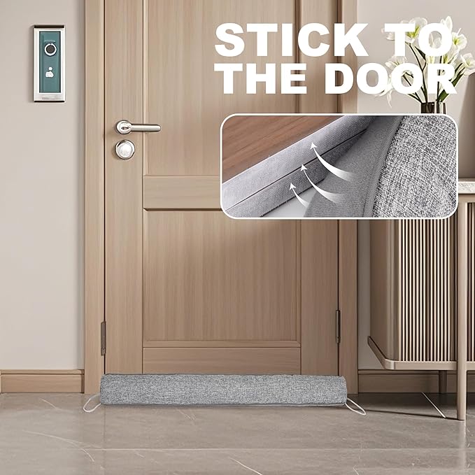 Door Draft Stopper Weighted Triangular Draft Stoppers for Bottom of Door 38" Underdoor Draft Blocker Seal Guard for Window Sill All-Season Gap Filler for Cold Air, Noise, and Light, Grey
