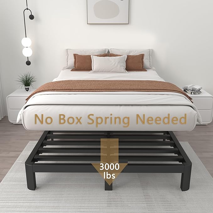 ITIMIDI 4 Inch Full Bed Frame, Platform Bed Frames with Metal Gaskets, No Box Spring Needed, Heavy Duty Steel Slat Support, Anti-Slip Mattress Stopper, Round Corner Leg, Easy Assembly, Black