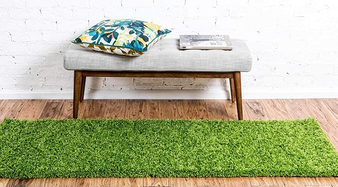 Unique Loom Solid Shag Collection Area Rug (2' 6" x 19' 8" Runner, Grass Green)