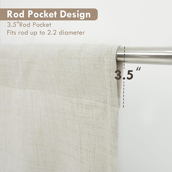 DriftAway Double Layer Linen Blackout Tie Up Curtains Thermal Insulated Fully Lined Balloon Roman Shade Bathroom Window Adjustable Rod Pocket for Small Window 45 Inch by 63 Inch Beige