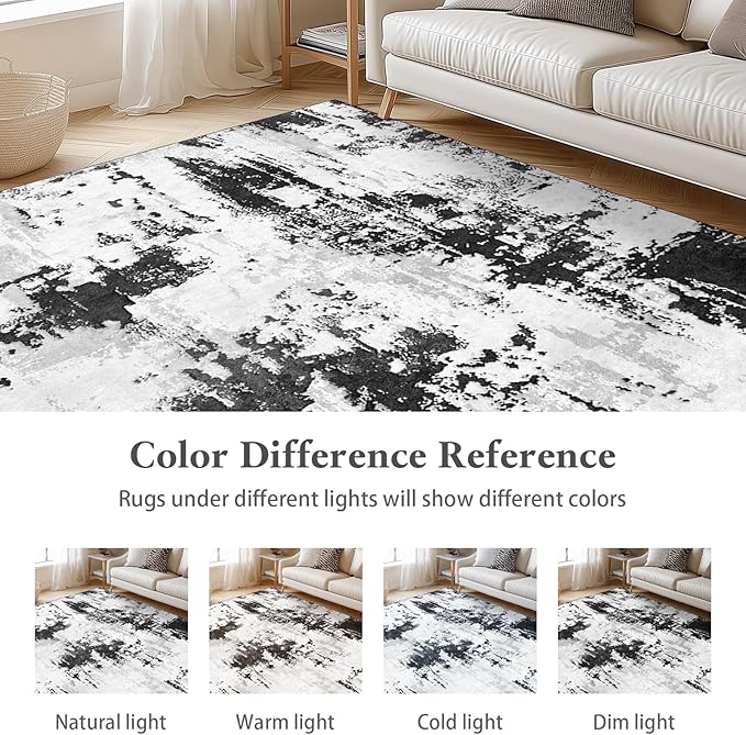 Area Rugs 8x10, Modern Abstract Machine Washable Rugs for Living Room Thin Carpet Indoor Floor Non-Shedding Carpets for Bedroom Dining Room Farmhouse Home Office | Black White