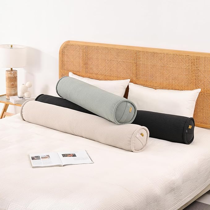 Cuddle Pillow – Corduroy Long Body Pillow for Adults, Cozy Bolster Pillow for Bed, Soft & Supportive for Relaxing Sleep,39 x 7.87 Inches,Grey Green