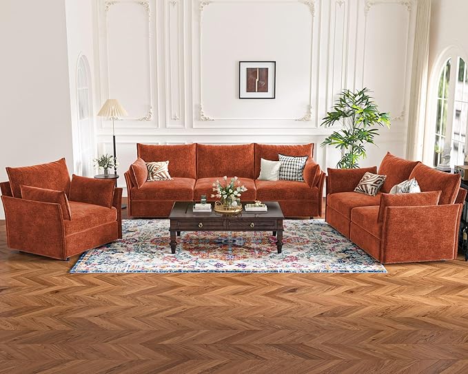 ABCASA 135.5" Oversized Modular Sectional Sofa, L Shaped Convertible Couch with Movable Ottoman, 5 Seat Corner Couches for Living Room Deep Seat Terracotta Orange Chenille