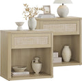 SICOTAS Night Stand Set of 2 26" Wide Large Nightstands with Drawer & Shelf Storage Rattan Bedside Table Boho End Table Tall Bed Side Tables Night Stands for Bedroom Living Room Sofa Office, Sand Oak