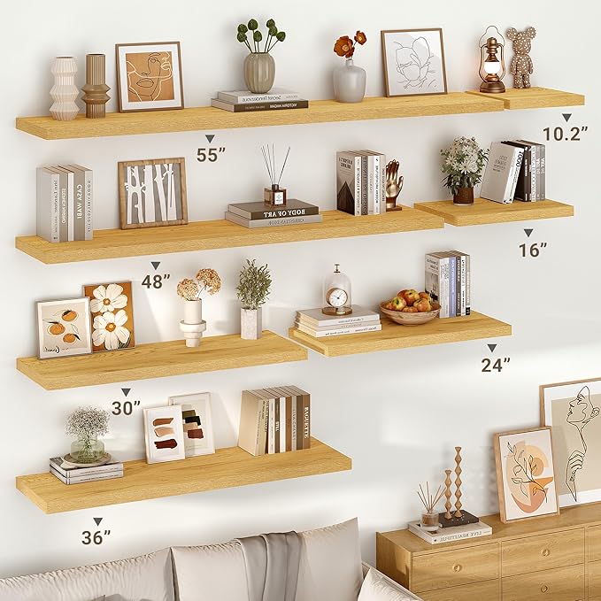 Vivelove 10" Deep Floating Shelves Over Toilet, 10.2" Wall Shelves for Bathroom Bedroom Kitchen Living Room Laundry Room, Modern Rustic Shelves for Home Decor, 10.2"x10.2"x1.5", Set of 2, Oak