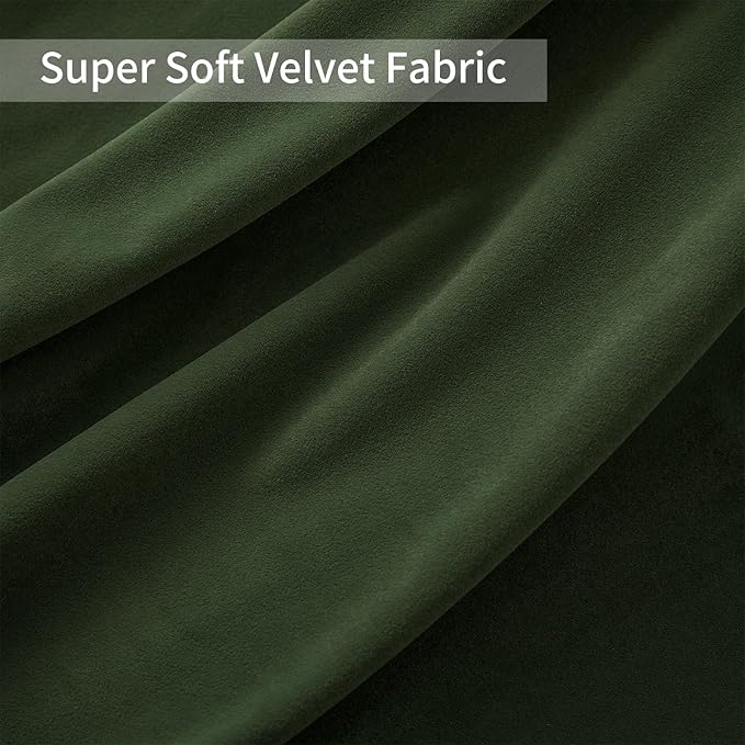 Joydeco Olive Green Velvet Curtains 72 inch Length 2 Panels, Luxury Blackout Rod Pocket Thermal Insulated Window Curtains, Super Soft Room Darkening Drapes for Living Room Bedroom,W52 x L72 inches