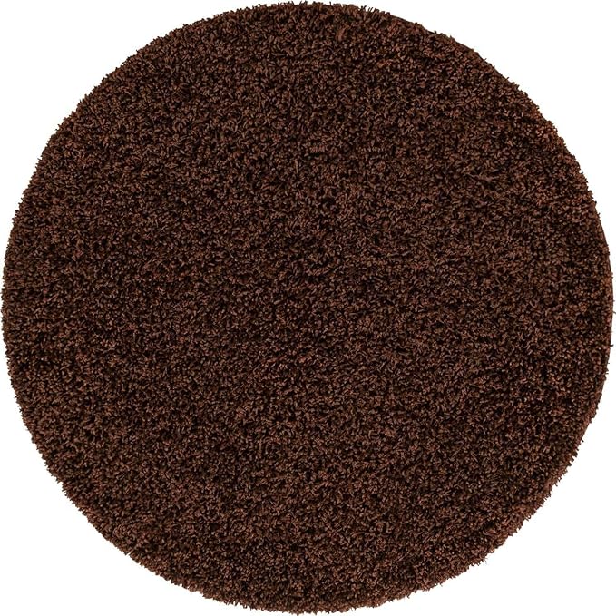 Unique Loom Solid Shag Collection Area Rug (4' 1" Round, Chocolate Brown)