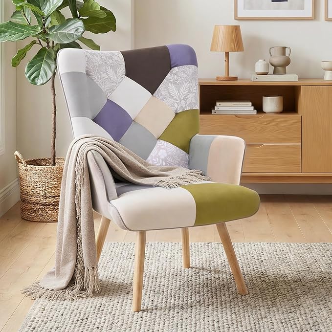 Joysoul Living Room Accent Chair Modern High Back Arm Chair, Houndstooth Pattern Bohemian Style Chairs for Bedroom Waiting Room