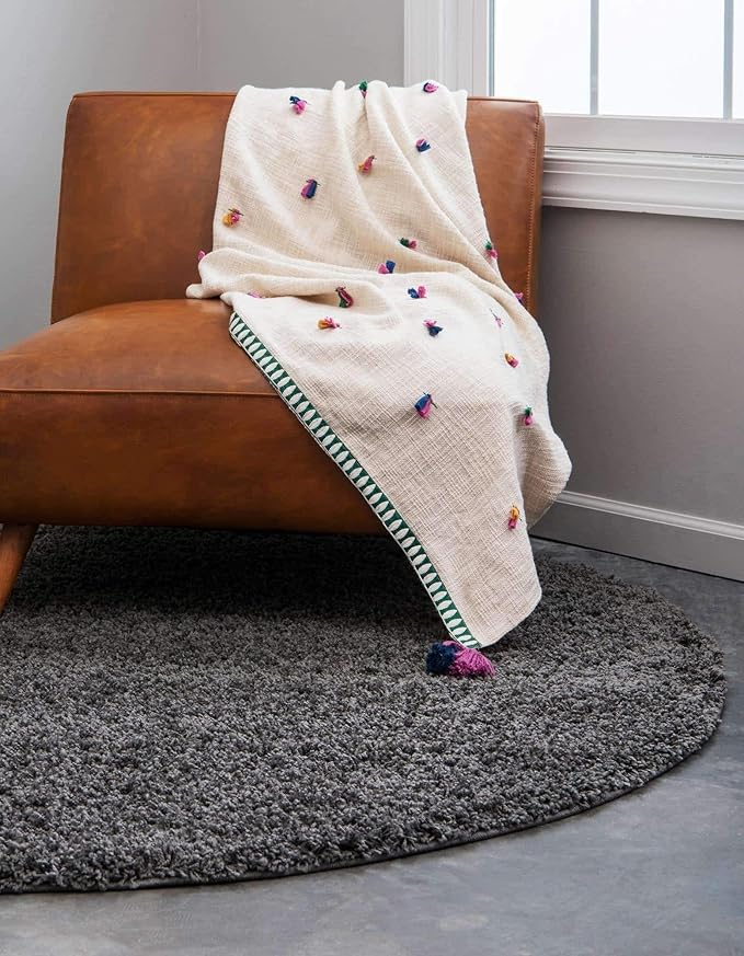 Unique Loom Solid Shag Collection Area Rug (4' 1" Round, Graphite Gray)