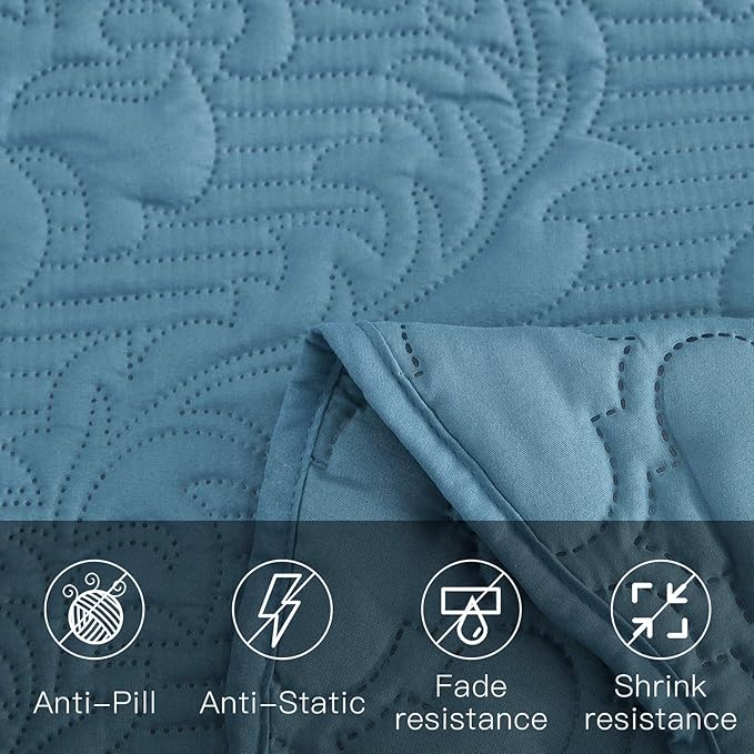 CHIXIN Bedspread Coverlet Quilt Set Full Size - Lightweight Bedding Cover - Ultrasonic Quilting - 5 Piece Reversible Bedspread - Elegant Damask Paisley Pattern (Full, Lagoon)