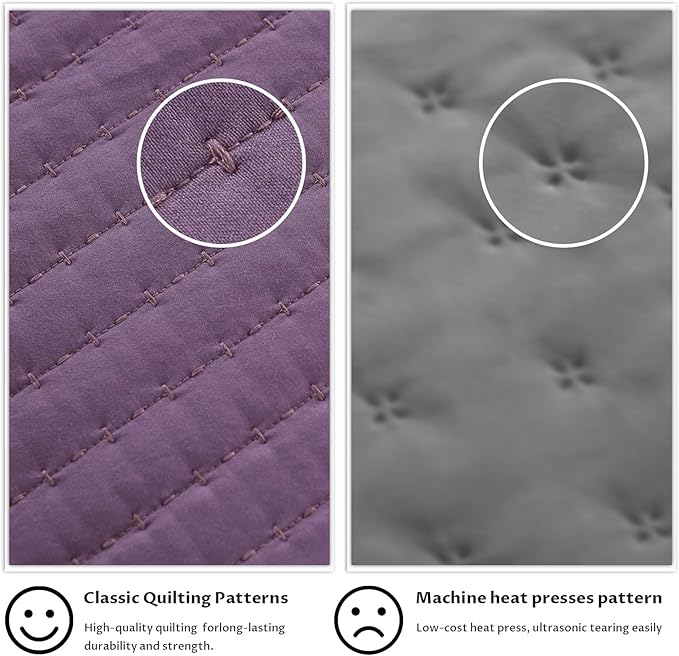 KASENTEX Queen XL Quilt Set 98"x98" – Soft Washed 3-Layer Lightweight Bedspread, Minimalist Nordic Design, All-Season Spring & Summer Quilt Set (1 Quilt + 2 Pillow Shams),Grape Jam Purple