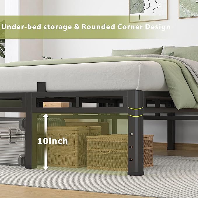 NKZ Twin XL Bed Frame 14 Inch, Metal Bed Frame & Box Spring 2 in 1 Platform with Round Corner Legs, 4000lbs Weight Capacity Reinforced Metal Frame, Headboard Hole, Noise-Free, Easy Assembly