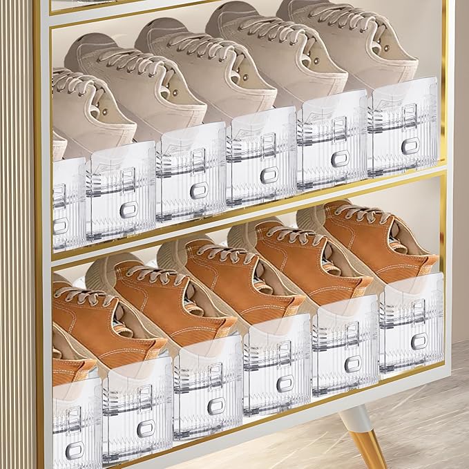 Transparent Shoe Slots Organizer for Closet, 20 Pack Shoe Stacker Organizer for Closet Shoe Display Space Saver,Adjustable Shoe Rack Organizer Holder for High Heels,Sneakers(Transparent)