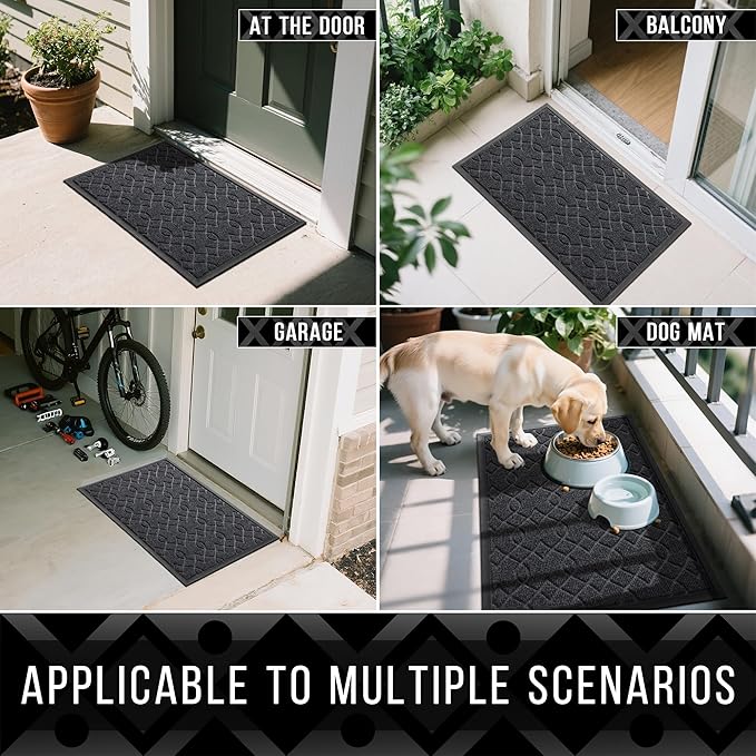Yimobra Large Door Mat 47x32, All-Season Waterproof Doormat Outdoor Entrance, Heavy Duty Non-Slip Outside Door Mat for Garage Patio Proch Entryway Indoor, Easy Clean, Black Gray