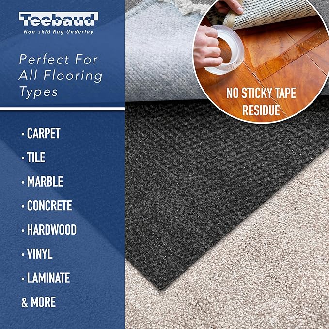 3' x 14' Non-Slip Rug Pad, Reversible Gripper, Non Skid Pads for Hardwood, Vinyl, Tile, Laminate Floors, Keep Area Rugs Secure, Natural Materials Safe for Indoor Flooring, ¼” Thick