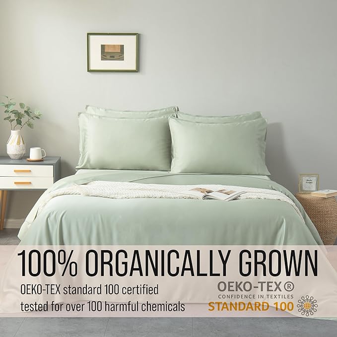 Bella Coterie 6 Piece Luxury Bamboo Viscose California King Size Sheet Set | 100% Organically Grown | Cooling for Hot Sleepers | 18" Deep Pocket | Soft & Hypoallergenic | 4 Pillowcases [Sea Glass]