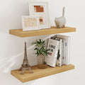 Fun Memories Floating Shelves for Wall, 24 x 9.3 Floating Shelf Wall-Mounted, Rustic Wood Bathroom Shelf Set of 2, Deep Bookshelf Storge Shelves for Living Room, Bedroom, Farmhouse, Oak Color